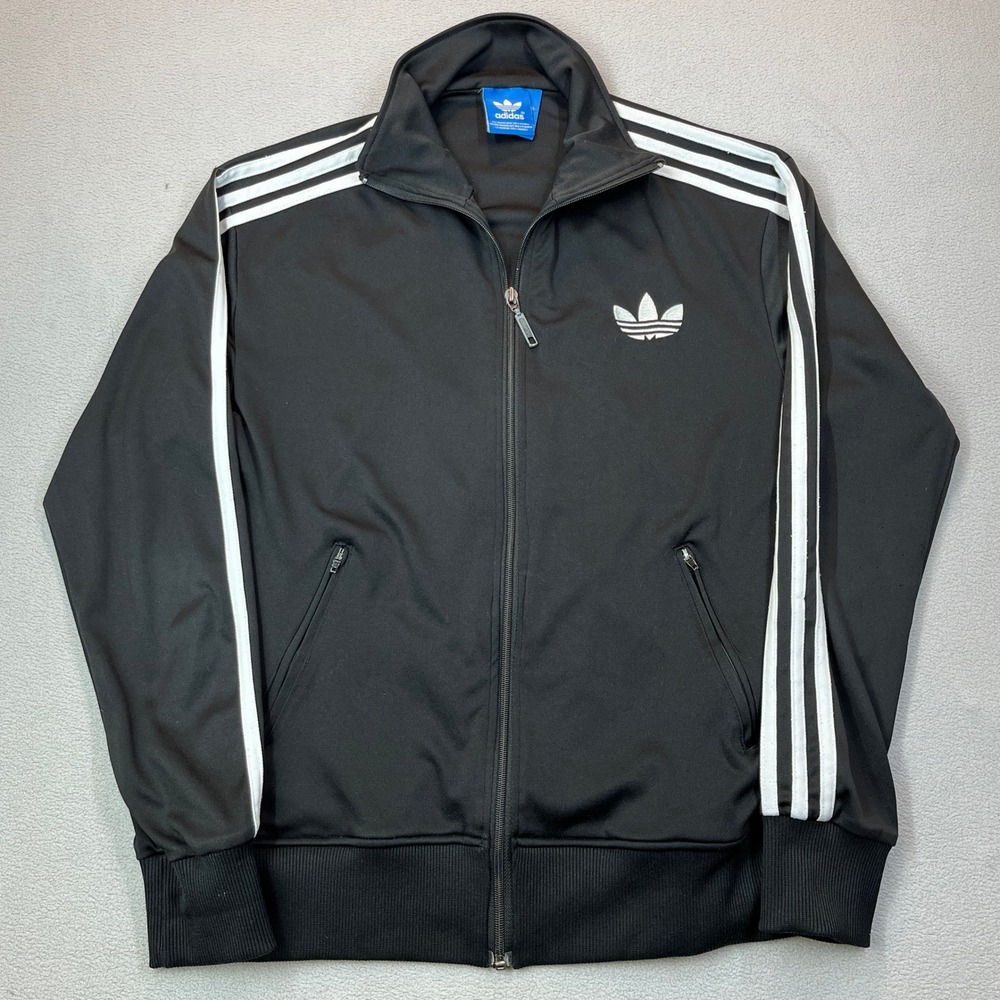Adidas Originals Mens Track Jacket Black White 3 Stripe Trefoil Full Zip Size 95